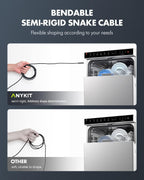 Anykit Endoscope Camera with Light, 1920P HD Borescope with 8 Adjustable LED Lights, Semi-Rigid Snake Camera with Light, IP67 Waterproof Inspection Cam for iPhone & Android, 50 ft Single Lens