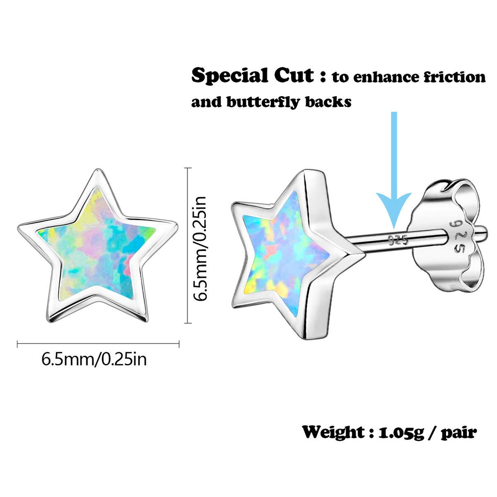 Hypoallergenic Star Girls Earrings, S925 Sterling Silver Post Fire Opal Stud Earrings For Women ARSKRO Tiny Little Small Cute Earring Jewelry Gifts for Kids Sensitive Ears