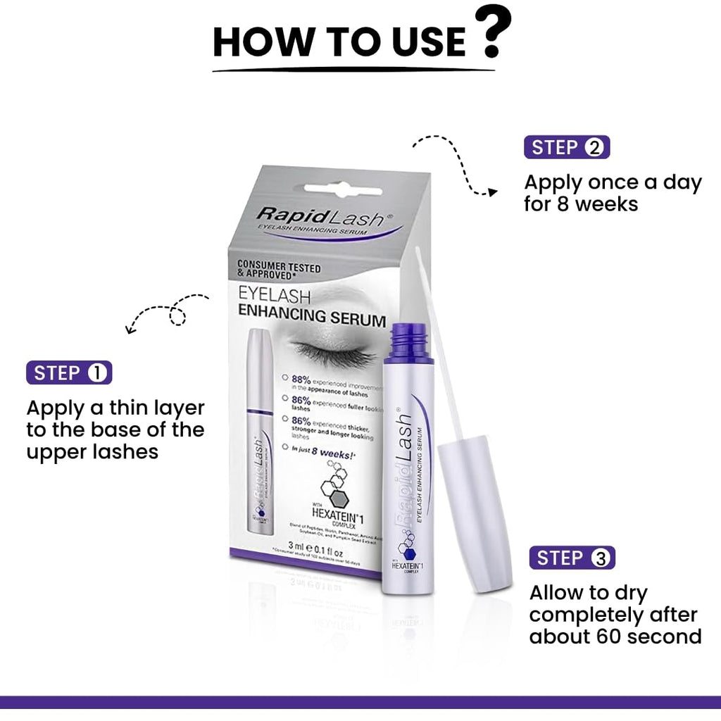 RapidLash Eyelash Enhancing Serum with HEXATEIN 1 Complex – Lash Serum for Eyelashes Conditioning & Hydrating – Longer-Looking, Fuller and Thicker Appearing Lashes – 3 mL / 0.1 fl oz