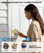 KLLOQUE Fingerprint Door Lock, Smart Fingerprint Door Knob with Lock, Biometric Door Locks with App Control & Key, Keyless Thumbprint Entry Door Locks for Bedroom, Front Door, Home, Apartment-Brass