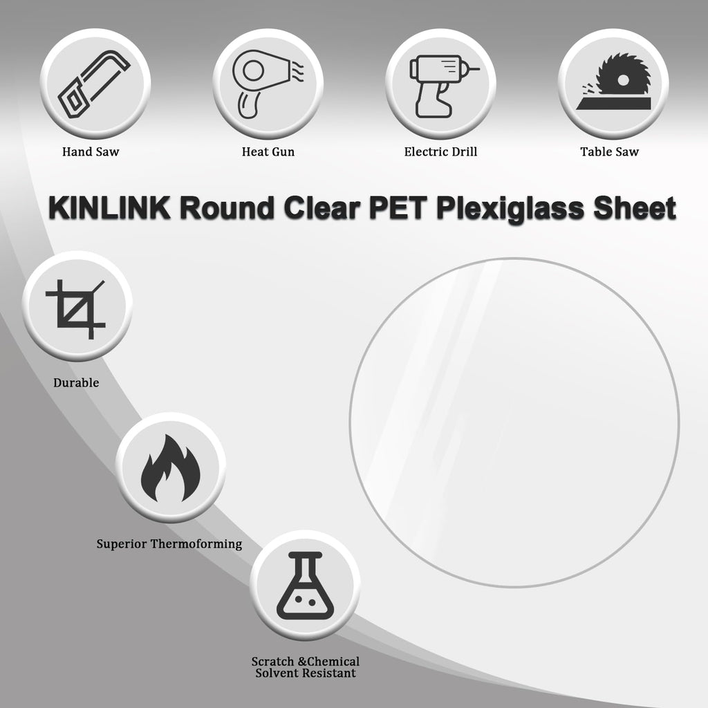 KINLINK 9in Plexiglass Sheets 1/8 inch Thick, 3mm Clear Circle PET Plastic Sheet for DIY Project, Craft, Cake Disk, Table top, Acrylic Sign and Wedding Invitation 2 Pack