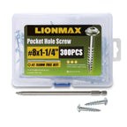 LIONMAX Pocket Hole Screws 1-1/4 Inch, 300PCS #8 x 1-1/4" Pocket Screw with Square Drive, Coarse Threads, for Indoor Wood Project, Zinc Plated, 150MM Drive Bit Included