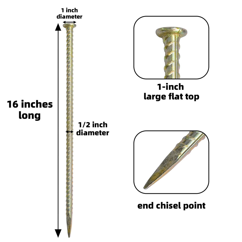 LONSOUR 16 Inch Rebar Stakes 10 Pack – 1/2 Inch Diameter Galvanized Steel Heavy Duty Ground Anchors, Metal Garden Stakes for Camping Tent, Speed Bump, Hard Soil, Fence, Wheel Stop