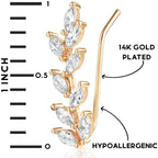 CZ Ear Climber Earrings for Women, 14K Gold Plated Dainty Leaf Crawler Cuff