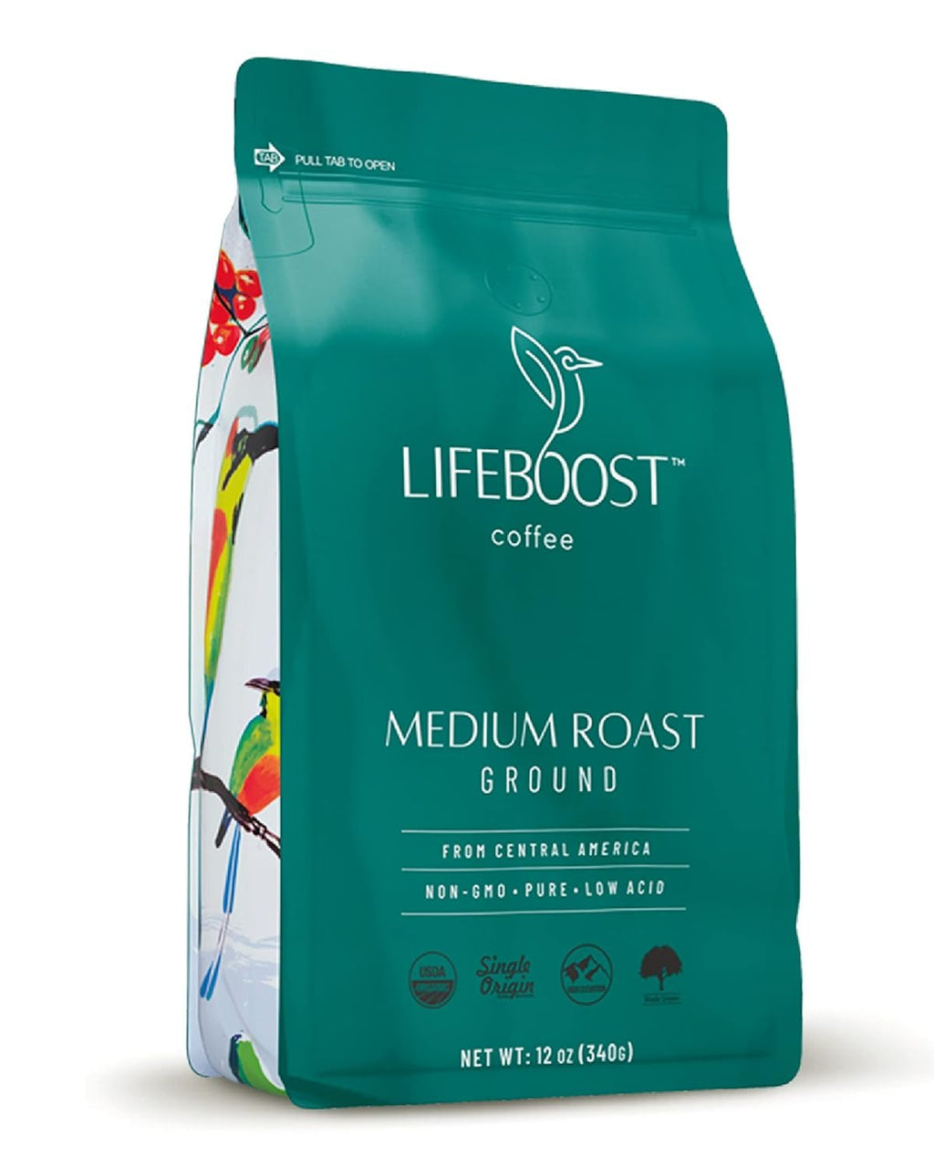 Lifeboost Medium Roast Low Acid Ground Coffee, Certified Organic, 12oz