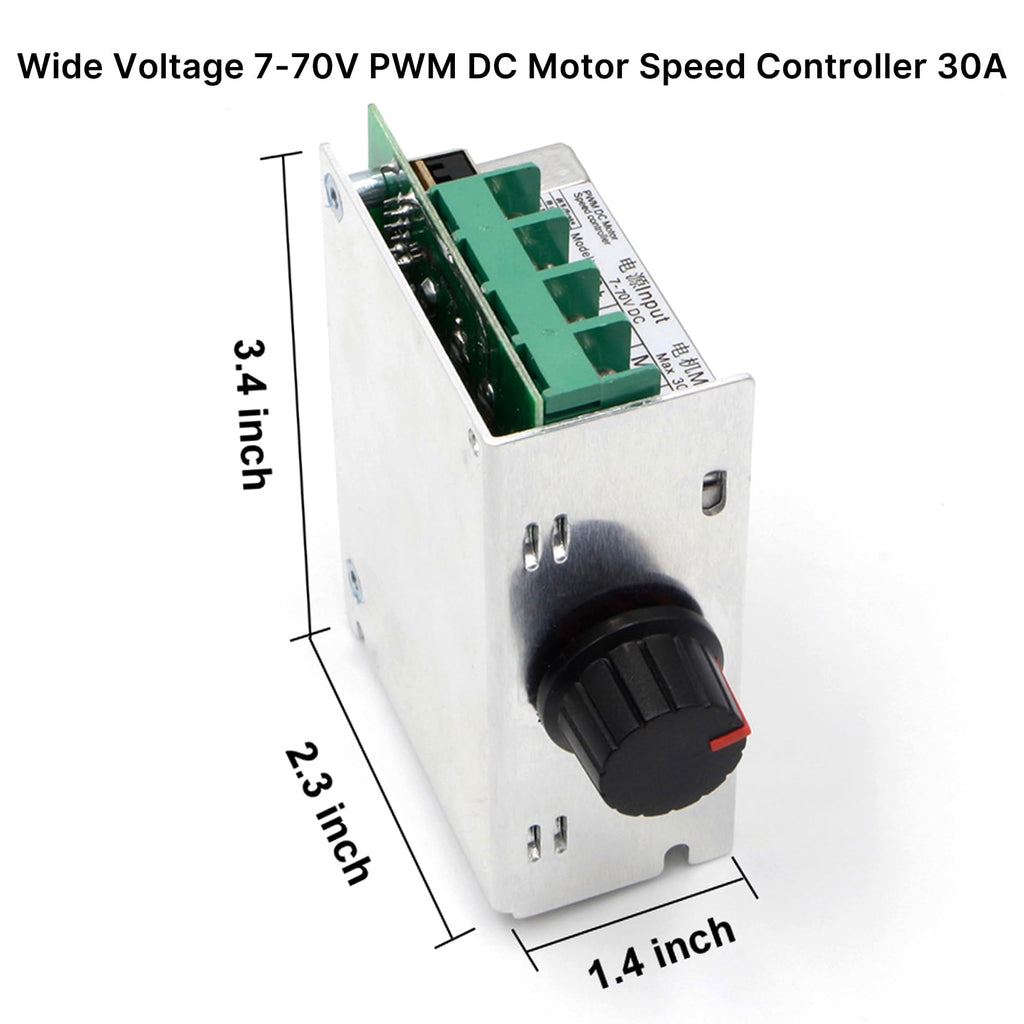 RioRand 7-70V PWM DC Motor Speed Controller 30A - Low Heat Aluminum Housing for Brushed DC Motors, DIY Projects & Small Electric Devices (Extra Fuse Included) 2PCS