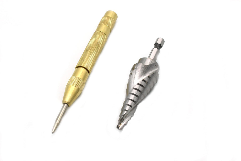 TEMO M35 Cobalt Spiral Flute 12 Size Step Drill Unibit 3/16 Inch to 7/8 Inch Plus Auto Center Punch Set