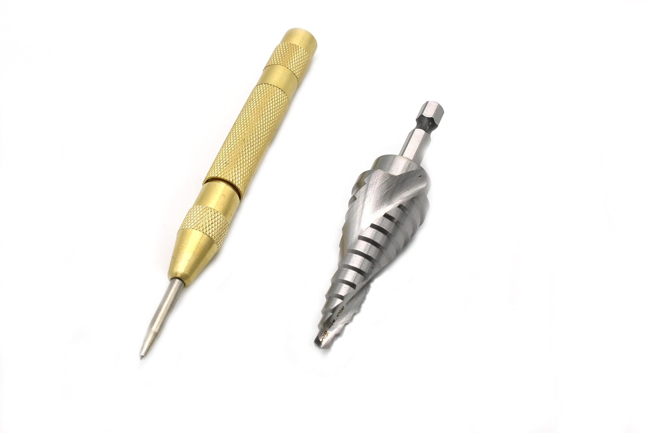 TEMO M35 Cobalt Spiral Flute 12 Size Step Drill Unibit 3/16 Inch to 7/8 Inch Plus Auto Center Punch Set