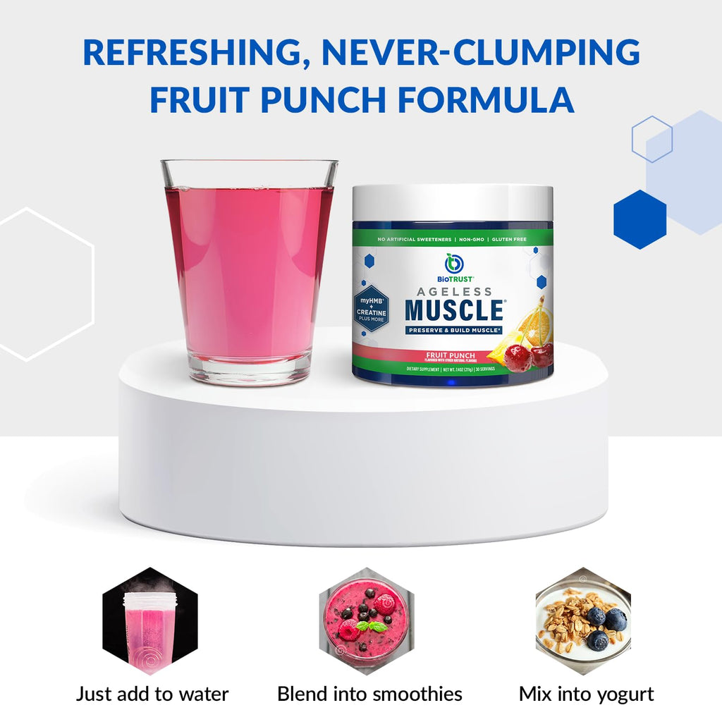 BioTrust Ageless Muscle Builder - Creatine HMB Powder with Vitamin D3 & Betaine - Build & Preserve Naturally Declining Muscle Mass & Strength - Fruit Punch, 60 Servings