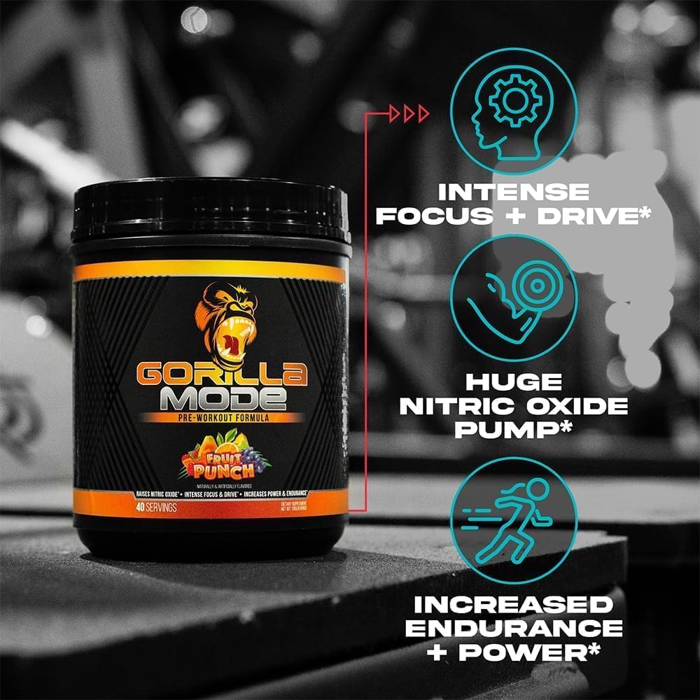 Gorilla Mode Pre Workout - Massive Pumps Laser Focus Energy Power - L-Citrulline, Creatine, L-Tyrosine, Betaine, Hydroprime, Alpha-GPC, 400mg Caffeine, Huperzine A - 792g (Blue Raspberry)