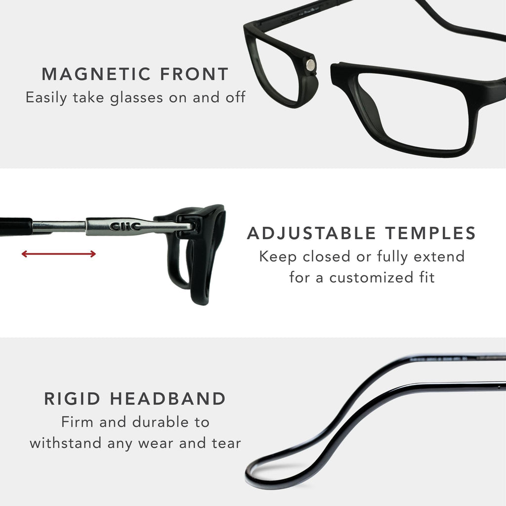 Clic Magnetic Reading Glasses, Computer Readers, Replaceable Lens, Original Long, (M-L, Tortoise, 1.50 Magnification)