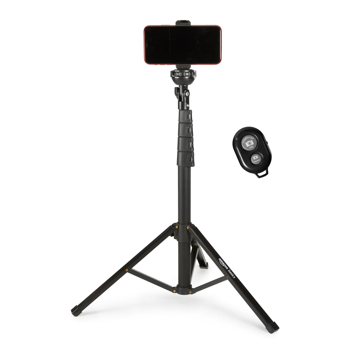 Amazon Basics 64-inch Extendable Tripod for iPhones and Smartphones, Selfie Stick Mode and Phone Tripod Mode, Black