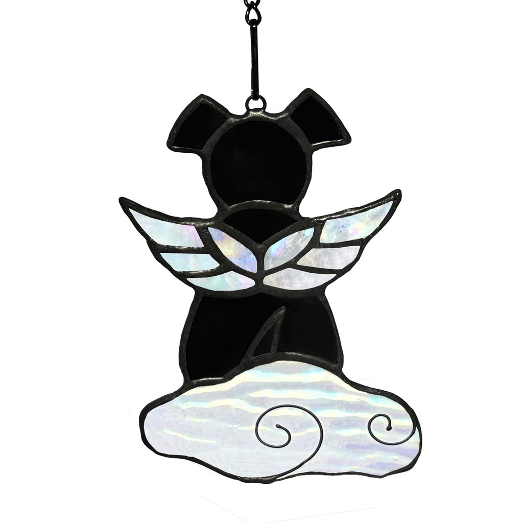 Lcensp Stained Glass Angel Wings Dog Memorial Gifts for Loss of Dog Sympathy Bereavement Gift Suncatcher, Rainbow Bridge Pet Passing Away Remembrance in Memory, Black