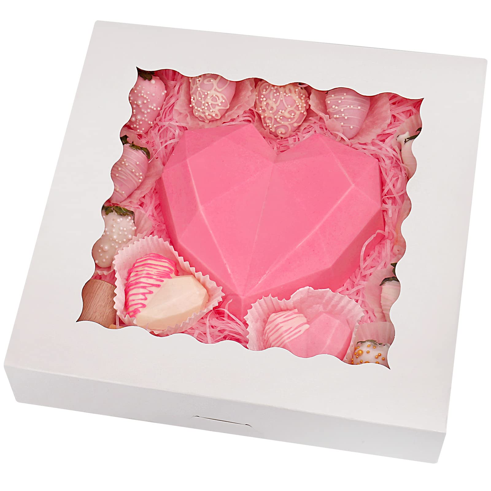 Tcoivs 20-Pack Pie Boxes 12" x 12" x 2.5", Bakery Boxes with Window, White Cookie Boxes, Auto-Popup Treat Boxes for Pies, Muffins, Donuts and Pastries