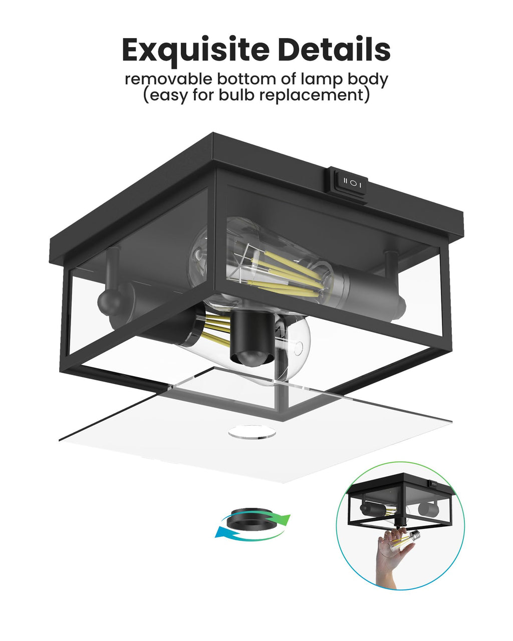 Craftersmark Outdoor Ceiling Light with Motion Sensor, Flush Mount Porch Light, Exterior Light Fixture with Clear Glass, Dusk to Dawn 2-Light Fixture for Patio,Porch (10.5 in)