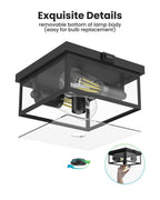 Craftersmark Outdoor Ceiling Light with Motion Sensor, Flush Mount Porch Light, Exterior Light Fixture with Clear Glass, Dusk to Dawn 2-Light Fixture for Patio,Porch (10.5 in)