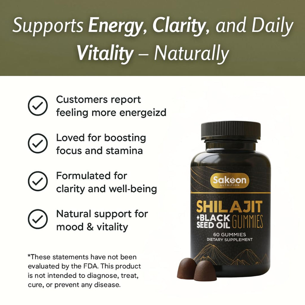 Pure Shilajit Gummies for Men & Women, Shilajit with Black Seed Oil, High Potency Pure Himalayan Resin for Energy, Immune Support, and Cognitive Function, Lab Tested Chewables