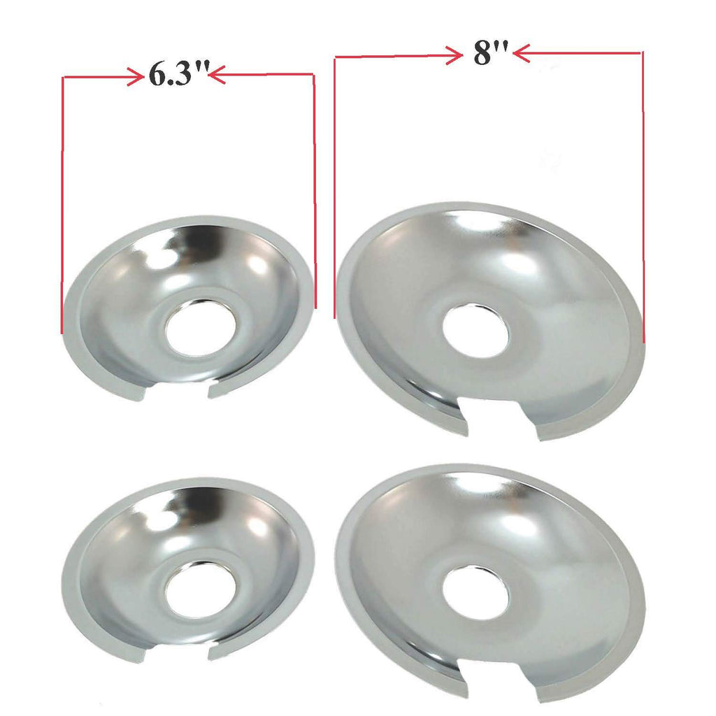 KITCHEN BASICS 101 Made in the USA 715877 and 715878 Replacement Range Cooktop Drip Pans for Jenn Air - Includes 2 6-Inch and 2 8-Inch Pans, 4 Pack