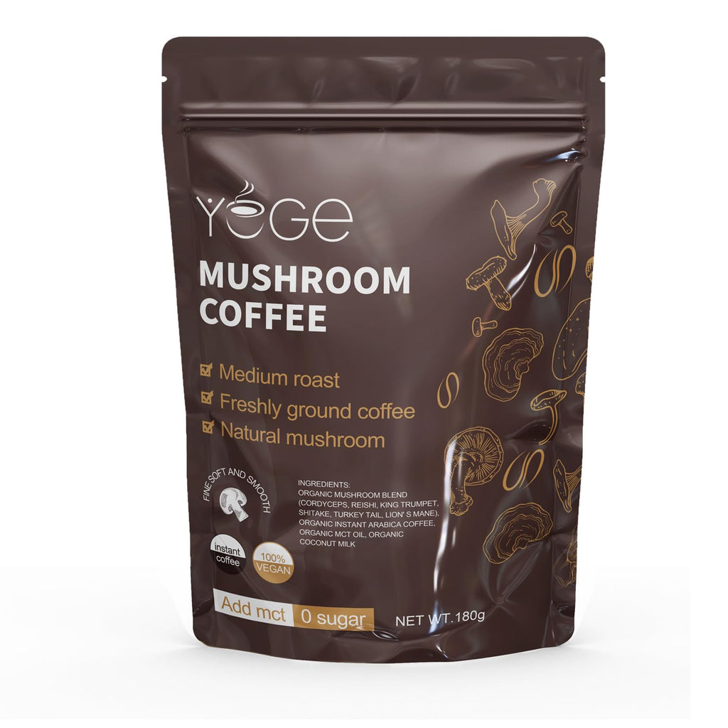 Mushroom Coffee, Instant Mushroom Coffee with Cordyceps, Reishi, King Trumpet, Shitake, Turkey Tail, Lions Mane for Energy, Focus, Positive Mood & Immune Support (30 Servings)