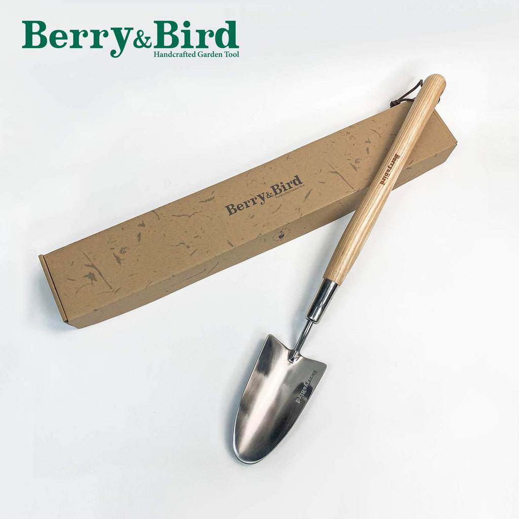 Berry&Bird Stainless Steel Gardening Trowel, 23.43in Ash Wooden Long Handle
