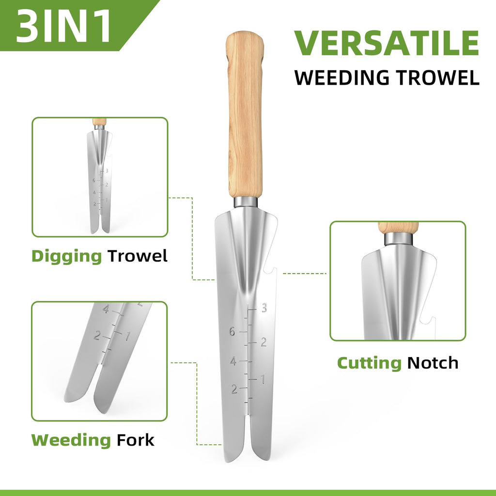 Garden Tools Set, 9-Piece Heavy Duty Gardening Tools with Clear Pocket Tote Bag, Stainless Steel Garden Hand Tools for Digging, Planting, Weeding and Pruning, Durable Gardening Kit