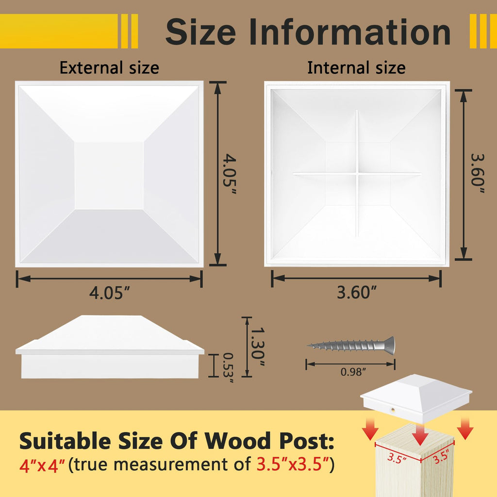 Goovilla 4x4 Post Caps White(Actual 3.5" x 3.5"), 8 Pack Fence Post Caps with 16 Screws and Easy Installation, Sturdy Waterproof Plastic Deck Post Caps with Frosted Finishing Touch, Protect Wood Post