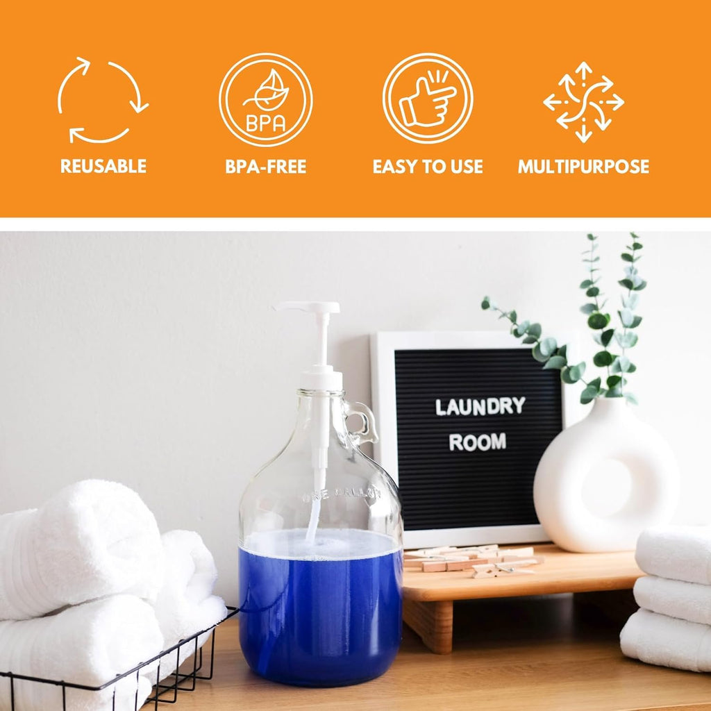 Glass Laundry Detergent Dispenser 4-Pack with Pumps | 1 Gallon Glass Jug