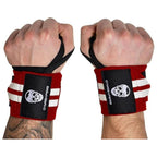 Gymreapers Weightlifting Wrist Wraps (Competition Grade) 18" Professional Quality Wrist Support with Heavy Duty Thumb Loop - Best Wrap for Powerlifting, Strength Training, Bodybuilding(Red/White,18")