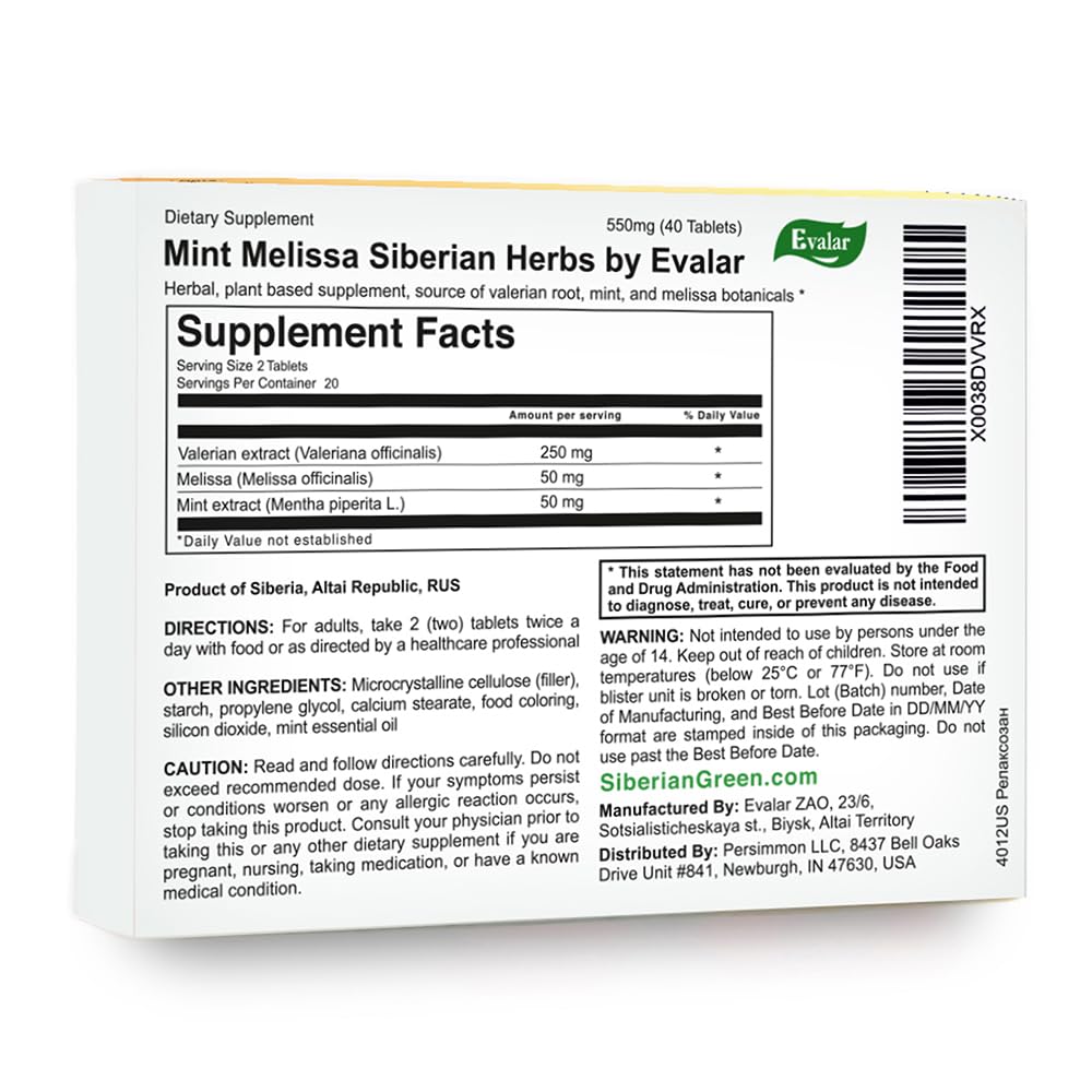Evalar Melissa Mint Siberian Herbs Relaksozan 40 Tabs