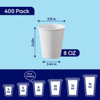 LITOPAK 400 Pack 8 oz Disposable Paper Coffee Cups, White Paper Hot Coffee Cups for Party, Picnic, Travel, and Events
