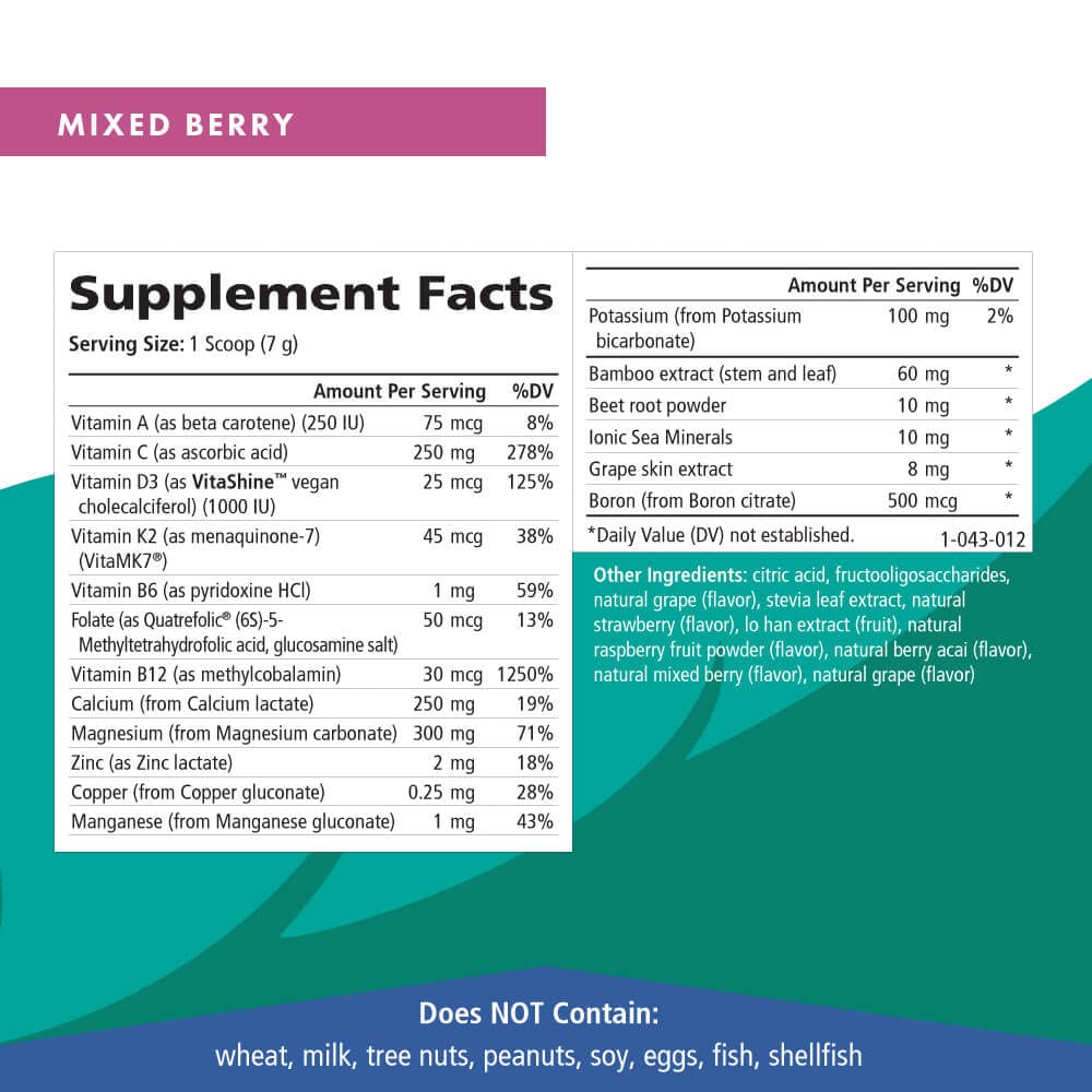 Ionic Fizz Super D-K Calcium Plus by Pure Essence - with Extra Magnesium, Vitamin D3, Vitamin K2 for Strong Bones and Stress Support - Mixed Berry - 14.82oz