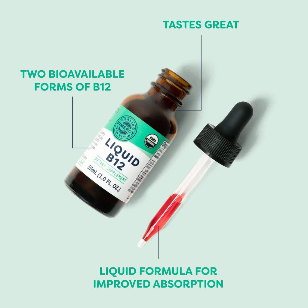 Vimergy USDA Organic Liquid Vitamin B12 Supplement 2500 mcg, Methylcobalamin & Adenosylcobalamin Fast-Absorbing Energy Support, Vegan, Non-GMO B12 Vitamins for Women & Men 30 Serving (30 mL)