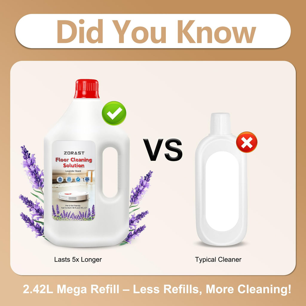 ZORAST Lavender Scent Floor Cleaning Solution, Compatible with All Roborock Mopping Robots (S7, S8, Qrevo, Q7, Q8 series) Deep Cleans for Multiple Hard Floors Stain-Busting & Fresh-Scented