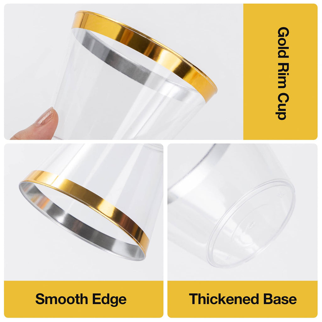 Goodluck 100PCS 9oz Gold Plastic Cups for Party, Disposable Gold Rim Cups