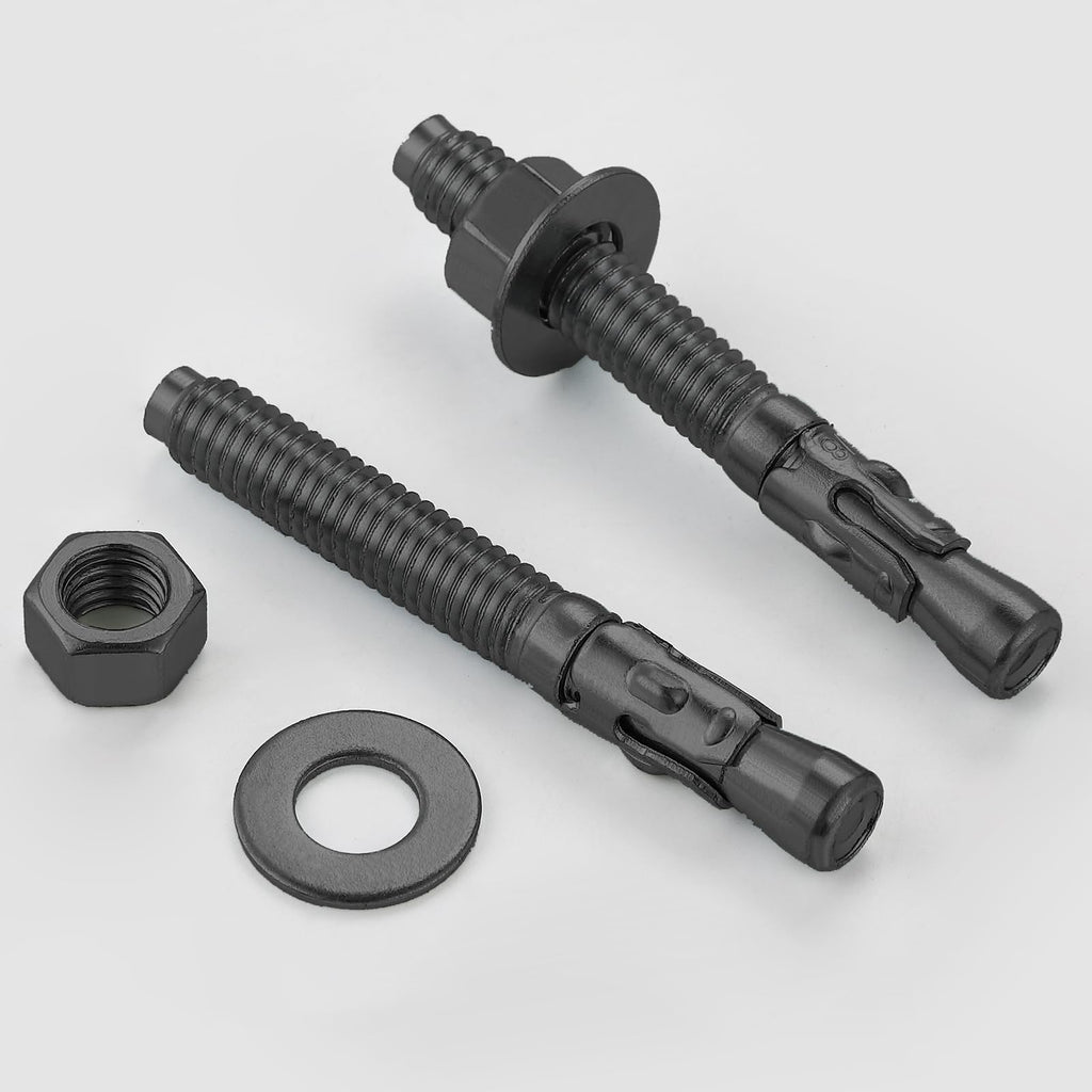 Wensilon 100Pcs 3/8x3 Inch Standard Fasteners for Heavy-Duty Black Wedge Anchors for Cement and Concrete