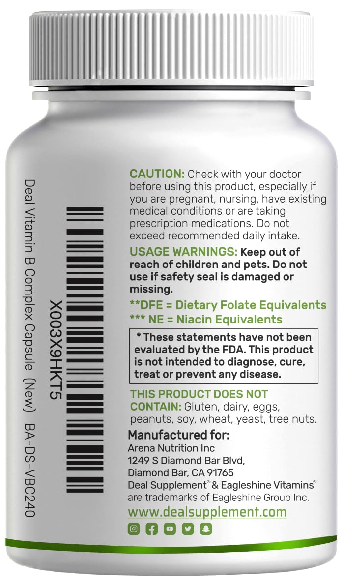 Bioactive Vitamin B Complex for Men & Women, 240 Veggie Capsules - Methylated B Complex & Esterified Vitamin C – High Potency & Easy Absorption – Immune, Energy & Metabolism Supplement – Non-GMO