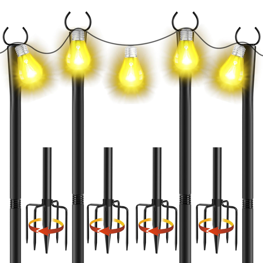 4 Pack 10Ft String Light Poles, Metal Poles with Fork for Outside Lights,Outdoor Metal Light Stand with Fence Brackets Hanging Lights for Garden Patio Wedding Backyard (4 PACK-Upgraded Version)