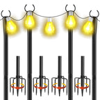 4 Pack 10Ft String Light Poles, Metal Poles with Fork for Outside Lights,Outdoor Metal Light Stand with Fence Brackets Hanging Lights for Garden Patio Wedding Backyard (4 PACK-Upgraded Version)