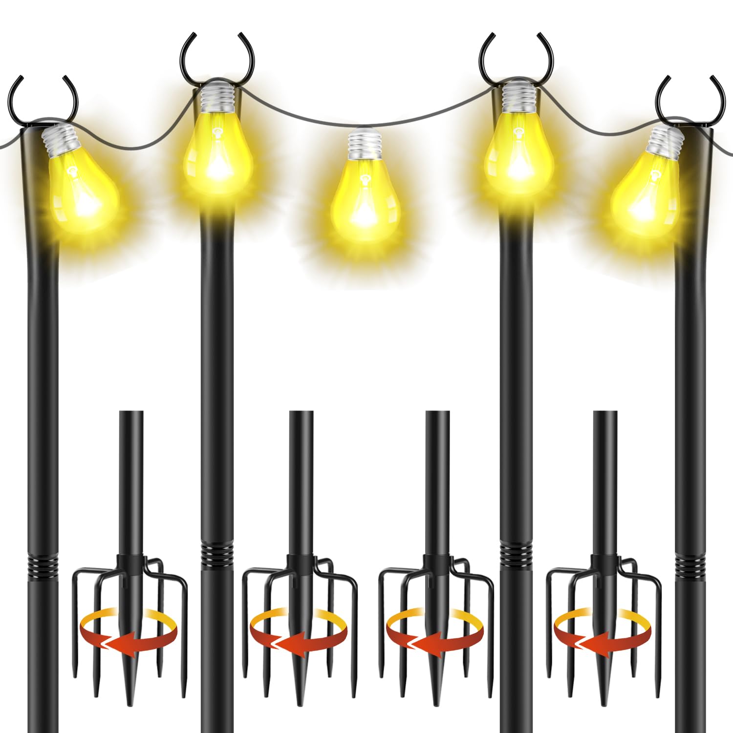 4 Pack 10Ft String Light Poles, Metal Poles with Fork for Outside Lights,Outdoor Metal Light Stand with Fence Brackets Hanging Lights for Garden Patio Wedding Backyard (4 PACK-Upgraded Version)