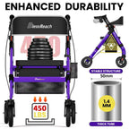 BlessReach Heavy-Duty Aluminum Rolling Walker - Foldable Rollator Walkers with Seat for Seniors, 450 lb Capacity, 8'' Wheels, 18" Big Seat, 6-Position Adjustable Height(Purple)