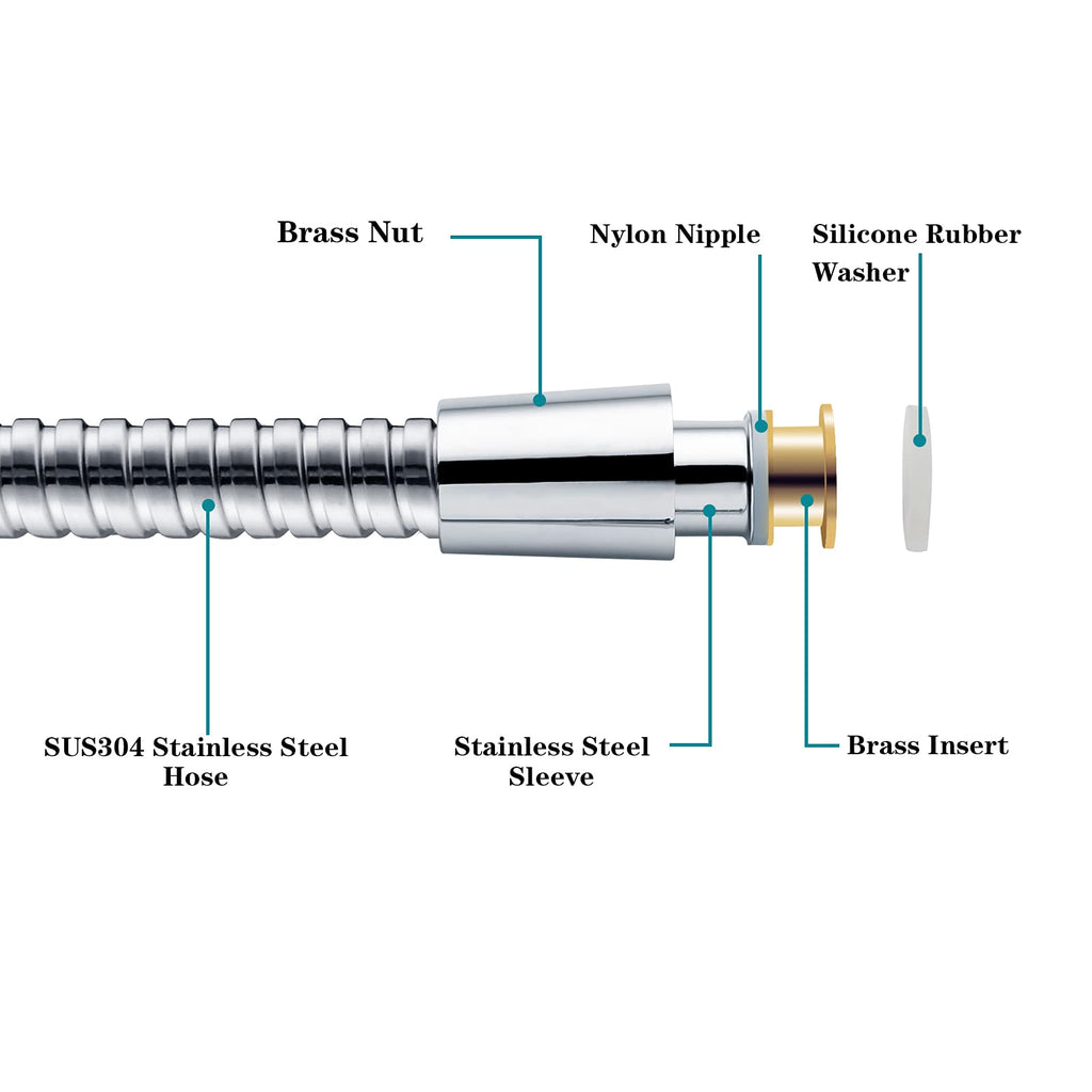 BRIGHT SHOWERS Shower Hose For Hand Held Shower Heads, 96 Inches Cord Extra Long Stainless Steel Hand Shower Hose, Ultra-Flexible Replacement Part with Brass Insert, Chrome