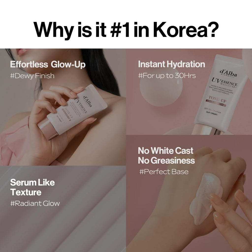 [2 ea] d'alba Piedmont Waterfull Tone-Up Sunscreen Serum BROAD SPECTRUM SPF 50 + Korean Sunscreen for Face, All Skin Tones (2 x 1.69 fl.oz.)