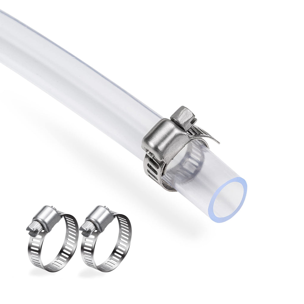 DAVCO 1/2" ID - 10 ft Clear Vinyl Tubing, Low Pressure Flexible PVC Tube, Heavy Duty UV Chemical Resistant Lightweight Plastic Vinyl Hose, BPA Free and Non Toxic, with 2 Stainless Clamps