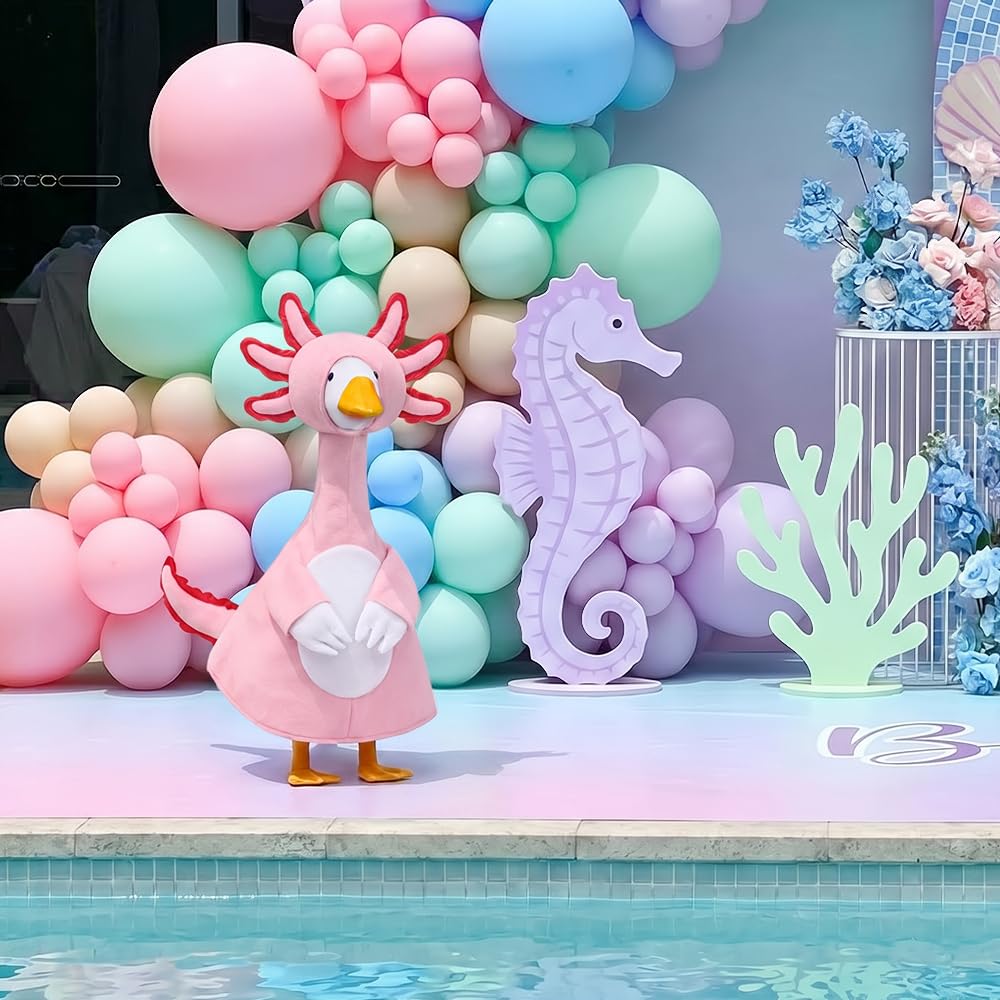 Teeanzo Pink Axolotl Porch Goose Outfits for Outdoor Yard Decor