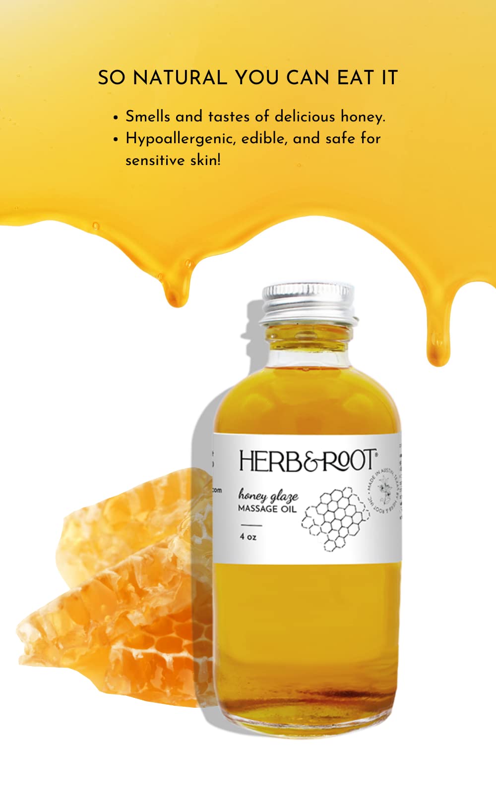 Herb & Root Honey Flavored Massage Oil, Natural, Edible Delicious, Premium Grade Massage Therapy Oil Blend