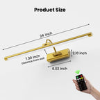 Craftersmark 2 Pack 24" Brass Gallery Picture Lights - 8000mAh Rechargeable Battery Powered Wireless Lighting for Large Gallery, Museum & Living Room