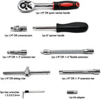 Egofine 46 Pieces 1/4 inch Drive Socket Ratchet Wrench Set, with Bit Socket Set Metric and Extension Bar for Auto Repairing and Household, with Black Storage Case
