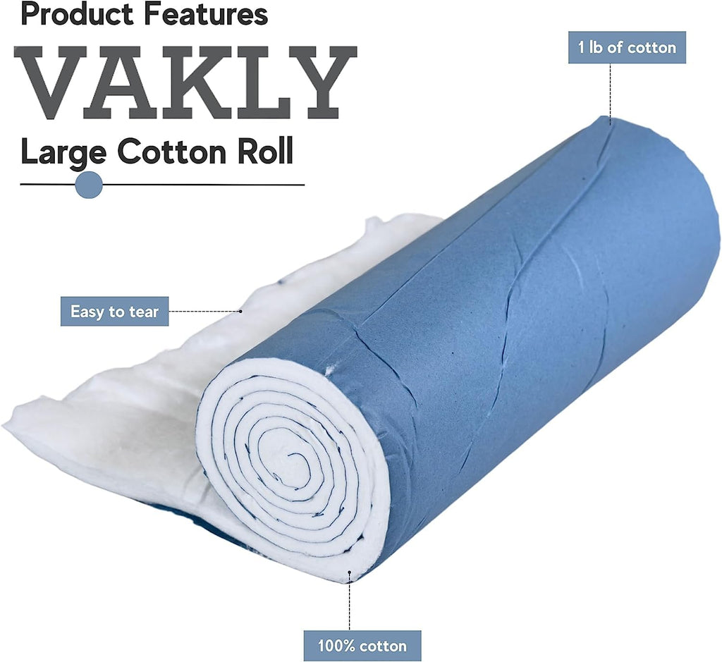 Vakly Cotton Roll 1 lb (Pack of 10) – 100% Cotton Non-Sterile Soft Absorbent Roll 12" x 56", Easy Tear for Wound Care, Casting, Beauty & Crafts