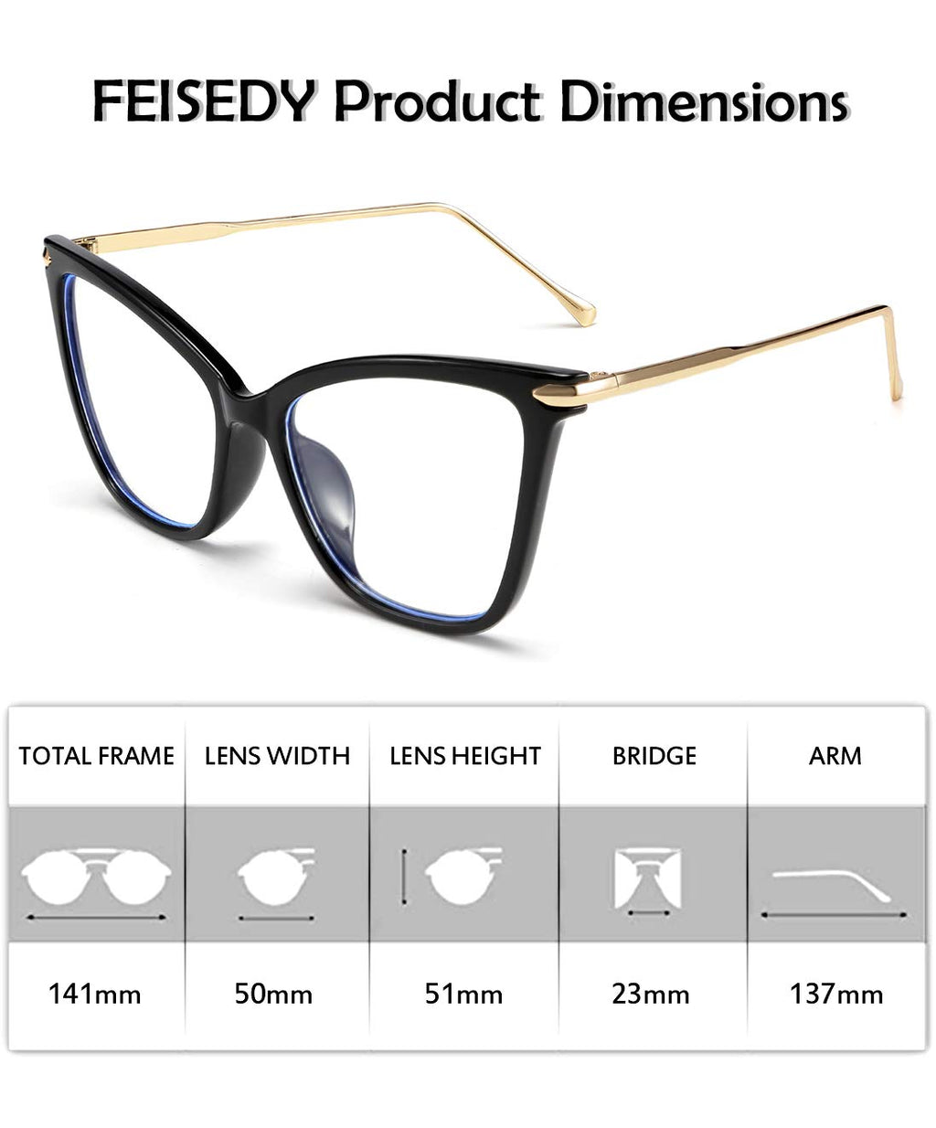 FEISEDY Oversized Cat Eye Glasses Frame Blue Light Blocking Eyewear for Women B2589