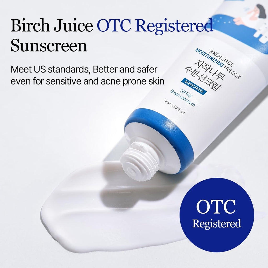 ROUND LAB Birch Juice Moisturizing UV LOCK SPF 45 Broadspectrum 1+1 (2-pack), Hydrating Lotion-like Lightweight Glow Sunscreen for Sensitive Skin, No White Cast, Fragrance-Free, Korean Sunscreen